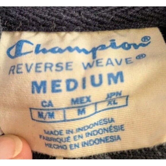 Champion Reverse Weave Hoodie Men Medium Navy Sweater All Over Print Sweatshirt - Picture 4 of 8